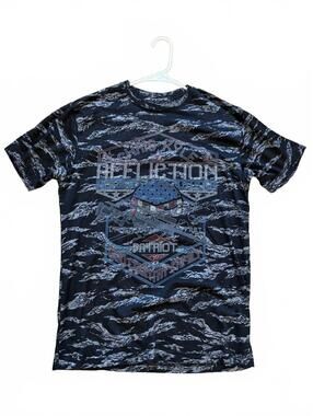 Affliction Live Fast T-Shirt Mens Size L Black Gray Camo Skull Flag